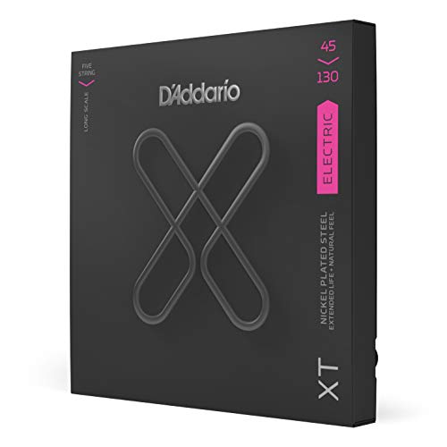 D'Addario XTB45130, XT Bass Guitar Strings Nickel Plated Steel, Regular Light, 5-String Long Scale,...