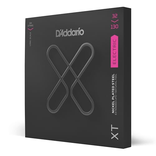 D'Addario XTB32130, XT Bass Nickel Plated Steel, Regular Light, 6-String, 32-130