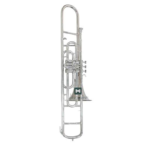 Trombón de válvula, paso BB, calidad de latón con estuche de transporte e incluye boquilla (plata)