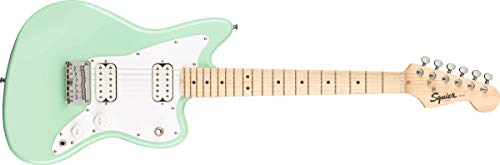 Squier Mini Jazzmaster Guitarra eléctrica, con 2 años de garantía, verde surf, diapasón de arce