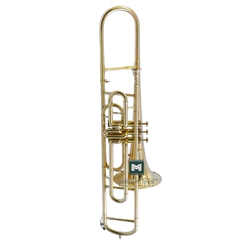 Trombón de válvula, paso BB, calidad de latón con estuche de transporte e incluye boquilla (dorado)