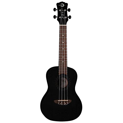 Luna, Ukelele de concierto vintage de caoba de 4 cuerdas, negro satinado, (UKE VMC BKS)