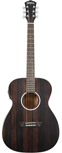 Washburn Guitarra acústica eléctrica de 6 cuerdas, derecha, ébano rayado (DFEFEFE)