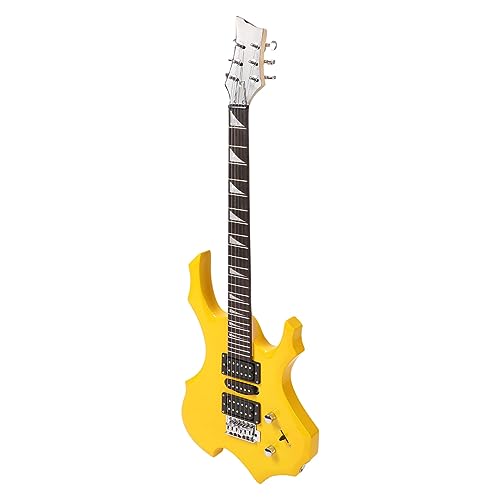Fydun Guitarra Eléctrica 24 Trastes Guitarra Eléctrica en Forma de Llama Amarilla Kit para...