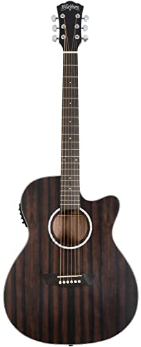 Washburn Guitarra electroacústica de 6 cuerdas, derecha, ébano rayado (DFEACE)