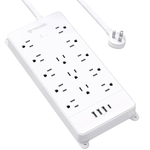 TROND Protector DE Surge - Cinta Blanca con 13 ENCHUFES ESPACIADOS, 5FT, Clavija Plana, BAJO Escritorio,...