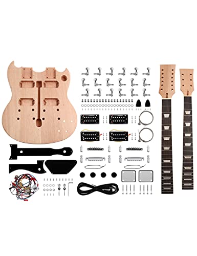 Fistrock - Kit de guitarra eléctrica de doble cuello, kits de guitarra para principiantes, 12 cuerdas...