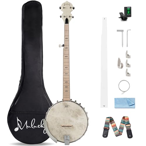 Mulucky Banjo de 5 cuerdas, tamaño completo con 24 soportes, parte trasera abierta, banjo de arce con...