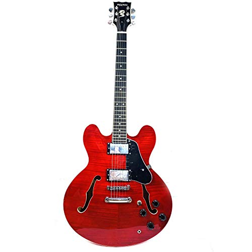 Musoo Guitarra eléctrica de jazz estilo 335, cuerpo semihueco con parte superior de arce flameado,...