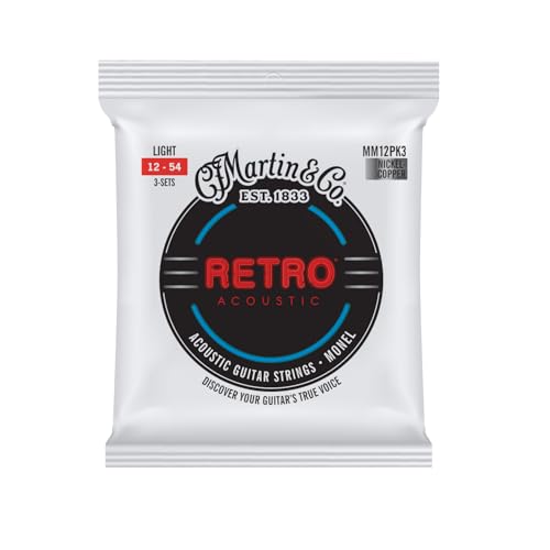 Martin Retro® - Cuerdas para guitarra acústica, Monel, medidor de luz (paquete de 3) | Cálido, tono...