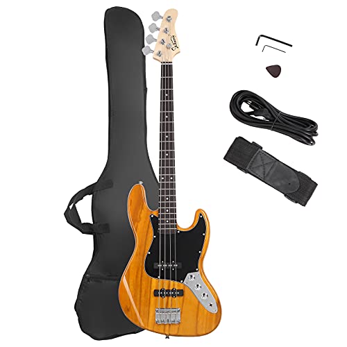 GLARRY - Guitarra de bajo eléctrico GJazz de 4 cuerdas de tamaño completo para diestros con bolsa de...