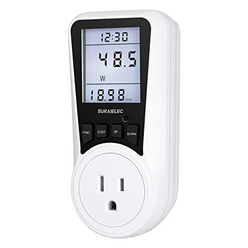 SURAIELEC Medidor de vatios, medidor de potencia de enchufe enchufable, calculadora de costos...
