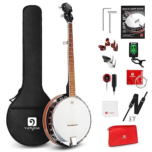 Vangoa Banjo - Juego de banjos de 5 cuerdas de tamaño completo con resonador, cabeza Remo, kit de banjo...