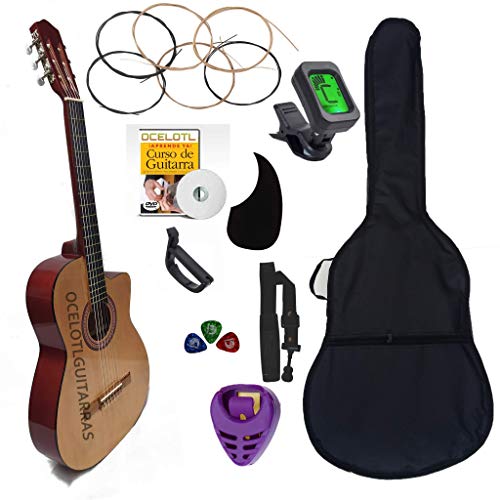 OCELOTL Guitarra Acústica Curva ® Paquete Vital De Accesorios (Vino)