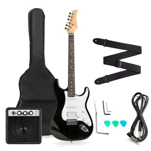FEMMTO Guitarra Eléctrica con Amplificador 5w + Bolso + Puas (Negro)