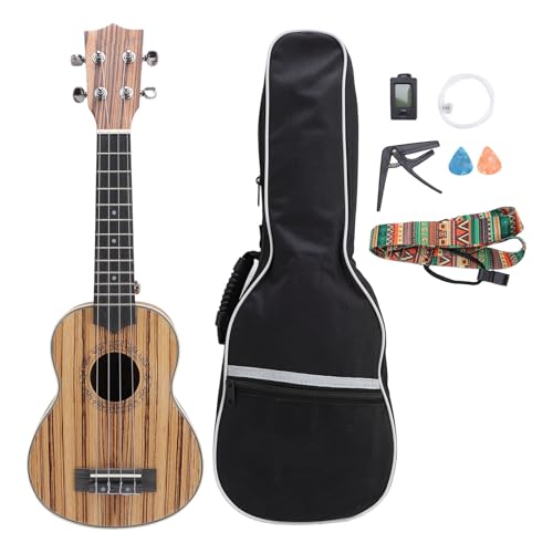 21in Soprano Ukelele Kit Zebra Wood Soprano Ukulele con Tirantes de Bolsas de Espectáculos...