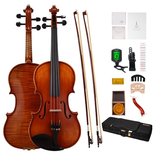 PHOENIX - Juego de violín 4/4 de tamaño completo, de madera maciza para principiantes profesionales y...