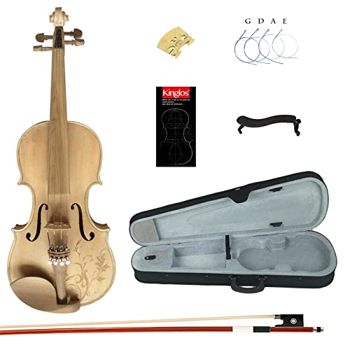 Kinglos 3/4 Sin Pintar Flor Tallado Madera Maciza Violín Conjunto - MS007