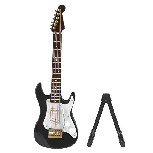 Guitarra Eléctrica Miniatura de Madera Garosa, Negro, 5.5 Pulgadas, Ideal para Decoración del Hogar y...