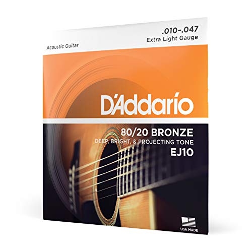 Cuerdas D'Addario para guitarra acústica, 80/20 Bronce, EJ10, calibre extra ligero 10-47, juego de 6...