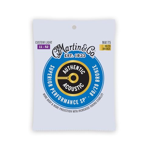 Martin - Cuerdas para guitarra acústica auténtica, rendimiento superior, luz personalizada 11-52,...