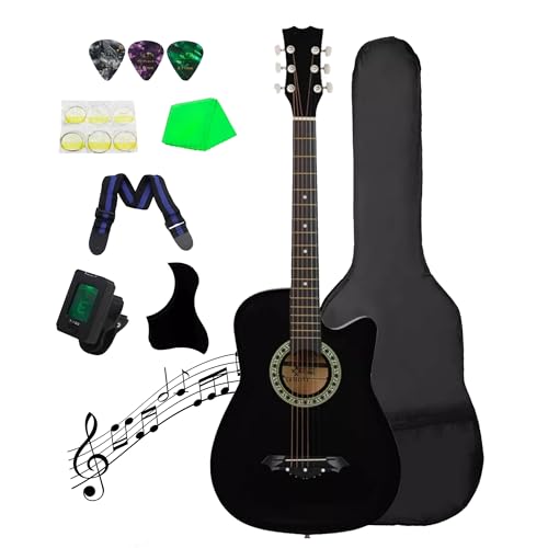 Guitarra Acústica Curva Armoni 4/4 con Accesorios Completos | Guitarra Negra - Cuello de Abeto, Cuerdas...