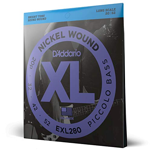 D'Addario Cuerdas Bajo - Cuerdas Bajo Electrico Cuerdas - EXL280 - Piccolo Bass, 20-52 - Escala Larga