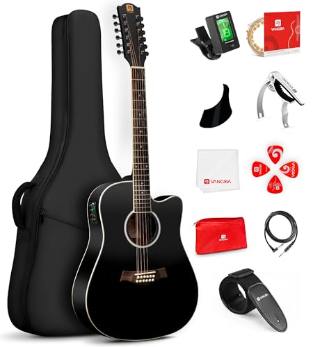 Vangoa - Guitarra de 12 cuerdas, guitarra eléctroacústica, de doce cuerdas, para adultos principiantes,...
