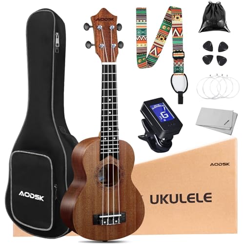AODSK - Ukelele soprano para principiantes de 21 pulgadas, kit de ukelele con bolsa de concierto, correas...