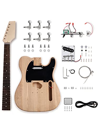Fistrock Kit de guitarra eléctrica DIY Kit de 6 cuerdas para diestros con cuerpo de ceniza, cuello de...