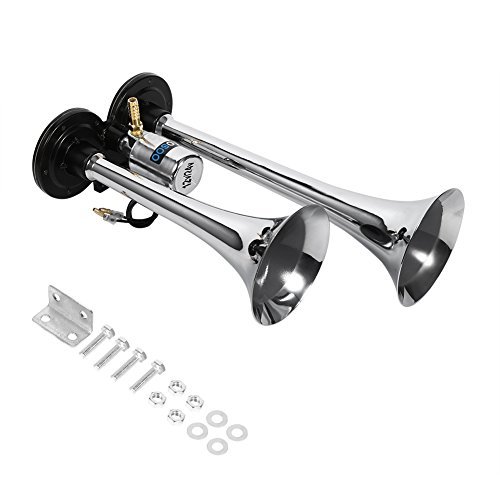 Trompeta dual Air bocina, bote de tren de camiones RV 150dB súper fuerte dual trompeta de trompeta cromo...