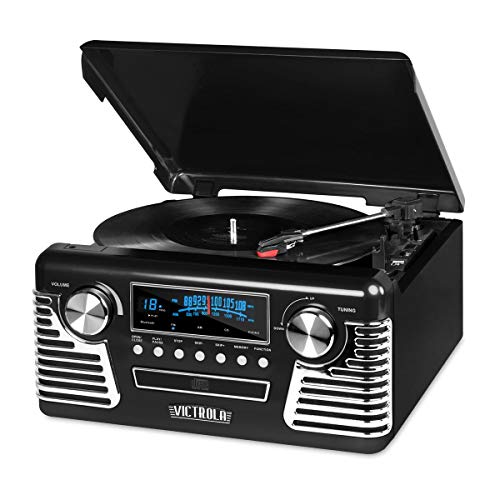 Victrola 50's Retro Tocadiscos Bluetooth de 3 velocidades con estéreo, reproductor de CD y altavoces,...