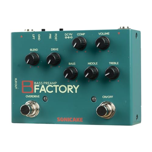 SONICAKE Pedal de bajo con sobremarcha Analógico preamplificador de efectos de compresión y ecualizador...