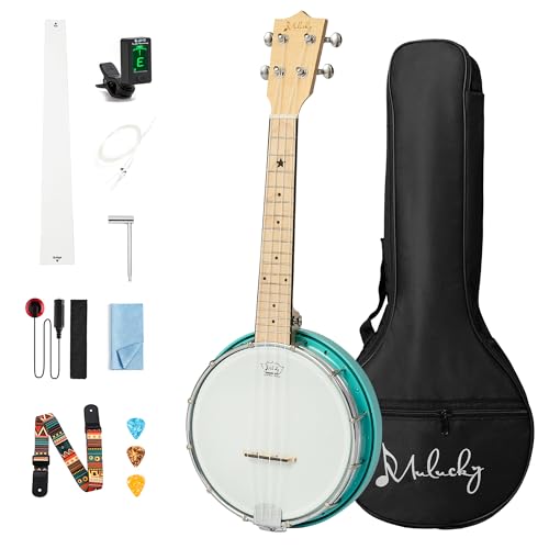 Mulucky Banjolele de 4 cuerdas, banjo ukelele concierto tamaño 23 pulgadas (azul claro)