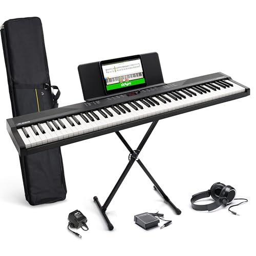 Alesis Teclado Piano con 88 Teclas y 480 Sonidos, Altavoces, MIDI USB, Estuche, Soporte, Auriculares,...
