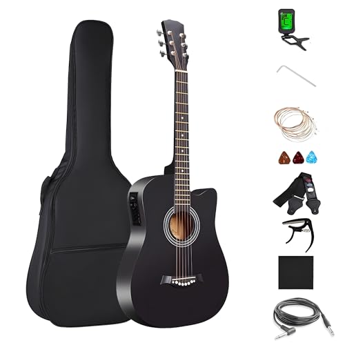 JUHANI Guitarra Eléctrica y Acústica de 38 Pulgadas, Fabricada Sobre Madera de Tilo 18Trastes, Con...