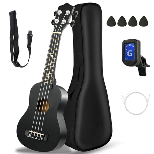 LSXD Ukelele,Ukelele Concierto de 23 Pulgadas,Ukelele Soprano Negro con 4 Cuerdas,Kit de Ukulele Tenor...