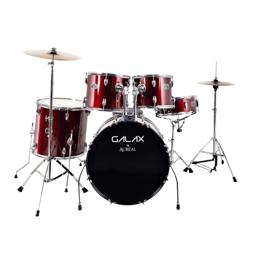 Aureal Galax Batería Acústica, Con Herrajes Platillos y Banco Wine Red