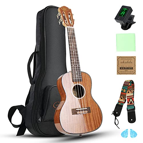 Hricane Ukelele de concierto de 23 pulgadas de alto brillo, ukeleles hawaianos de sapele para niños,...