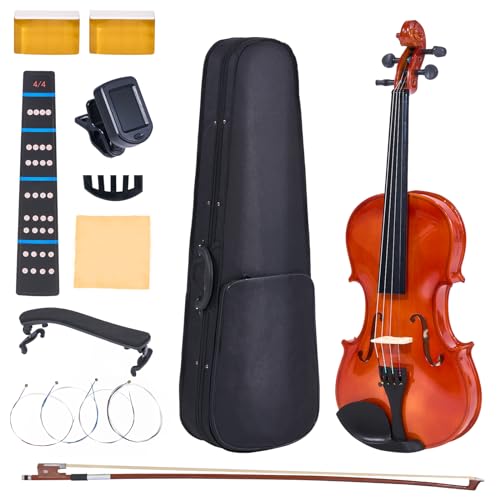 Violín - 4/4 de color rojo azufaifa (caja de piano, 2 de colofonia de arco, soporte para hombros,...