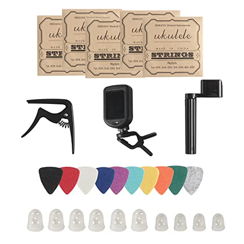 Kit de accesorios de cuerdas para ukelelele de nailon, afinador, púas de fieltro, cejilla, protectores...