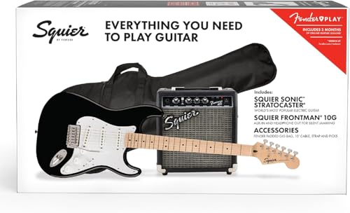 Squier Sonic® Stratocaster® Pack, Maple Fingerboard, Black, Gig Bag, 10G - 120V