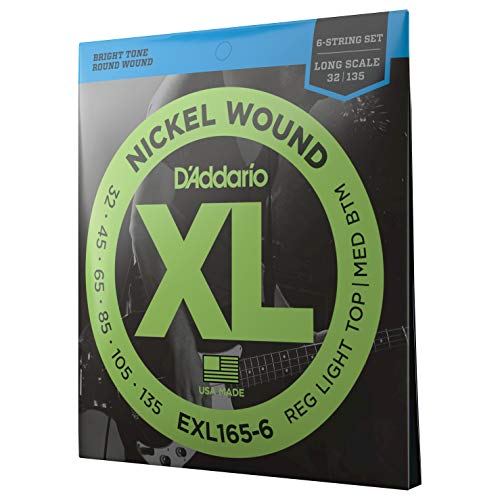 D'Addario Cuerdas Bajo - Cuerdas Bajo Electrico Cuerdas - EXL165-6 - Custom Light, 32-135 (6-String) -...