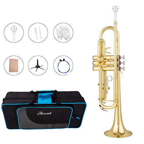 Aisiweier Bb - Juego de trompeta estándar para principiantes, instrumento de trompeta de estudiantes de...