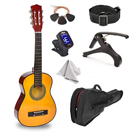 Guitarra de madera de 30 pulgadas con estuche y accesorios para niños, niñas, niños y principiantes...
