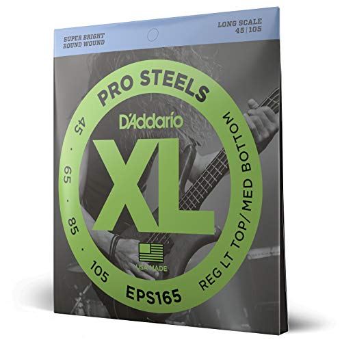 D'Addario Bass Guitar Strings, XL Pro Steels, EPS165, Long Scale, Regular Light Top/Medium Bottom Gauge...