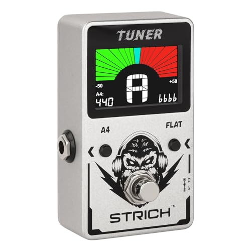 STRICH - Pedal afinador, plateado, compacto con gran visualización a color, afinación cromática de...