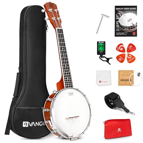 Vangoa Banjo Uke, banjolele de 4 cuerdas con reposabrazos, Banjo Ukelele de concierto de 58 cm de Sapeli...