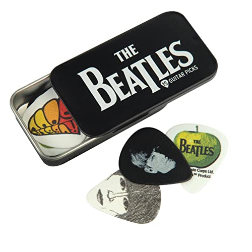 D'Addario Beatles púas de guitarra con estaño de colección, Medio, Logo, Juego de 15