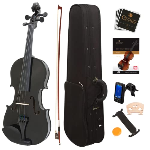 Mendini by Cecilio Violín para niños y adultos – 4/4 MV negro metálico, kit de estudiantes o...